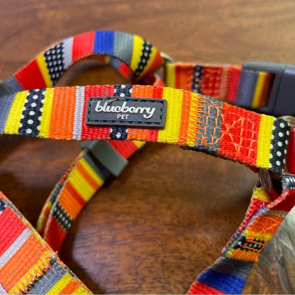 Blueberry Pet Step In Canvas Dog Harness Orange Yellow Gray Blue Stripes